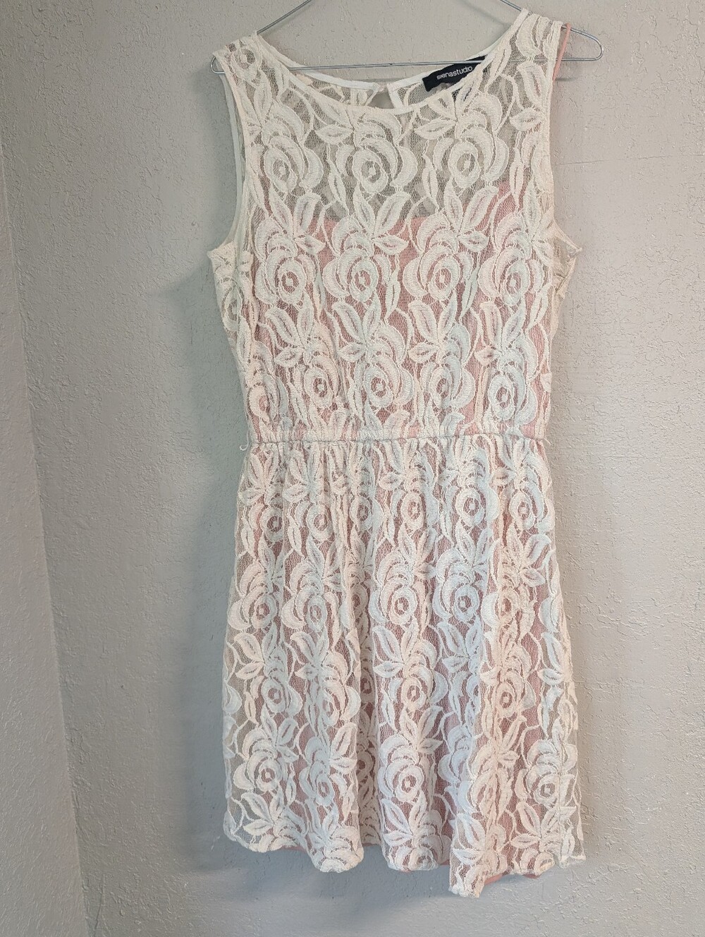 Floral Lace Overlay Midi Dress 10 Blush Cream Liner Coquette whimsy Dainty femme